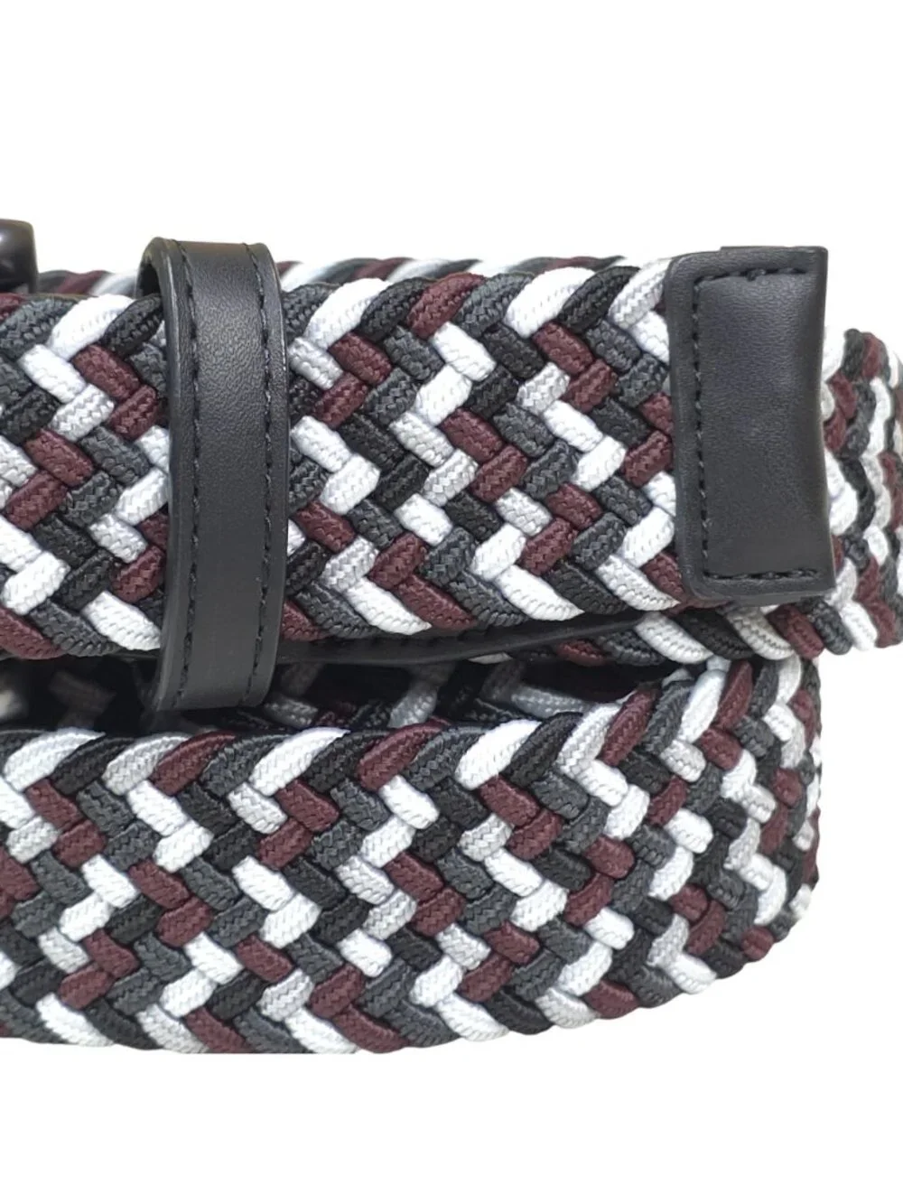 Nike Braided Woven Stretch Golf Belt XL 42-44 Metal Buckle Wine/Black/Silver